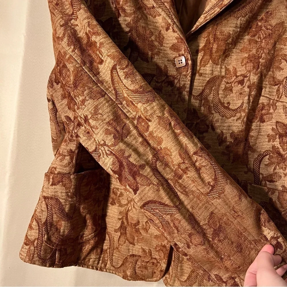 Vintage FDJ Size XL Brown Floral 3 Button Blazer Jacket Tapestry Retro - Picture 6 of 12